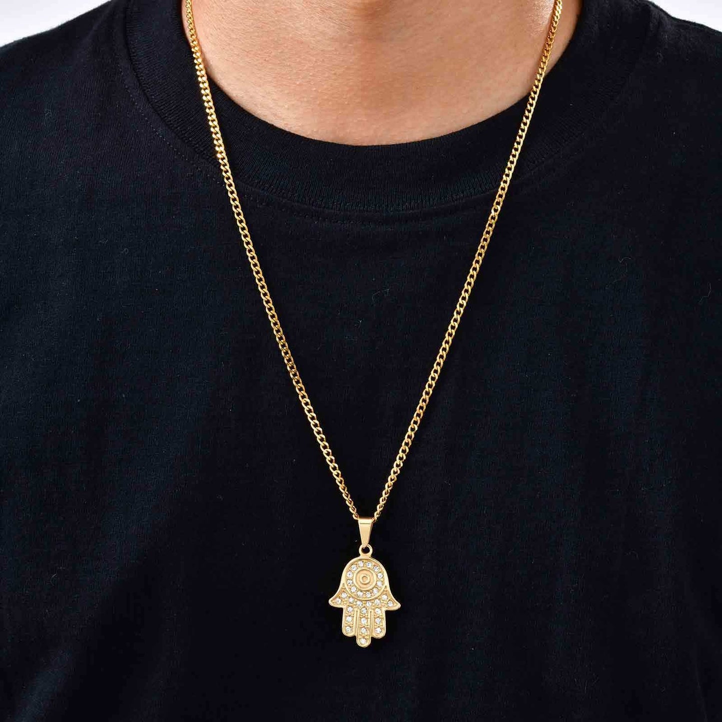 Kemstone Gold-Plated Protection Symbol Pendant Necklace for Men – Stainless Steel with Cubic Zirconia PN-2264