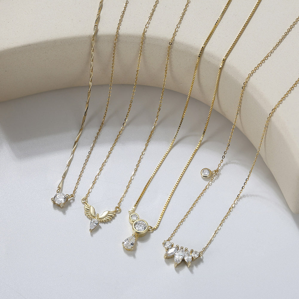 Kemstone S925 Sterling Silver Box Chain CZ Necklace for Women – Teardrop Pendant Clavicle Chain, Silver & Gold A4-APN47