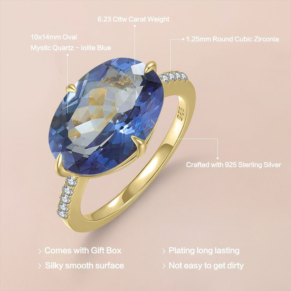 Kemstone Handcrafted 6.23ct Oval Gemstone Solitaire Ring – 925 Sterling Silver Gold-Plated Statement T7-OL1058R