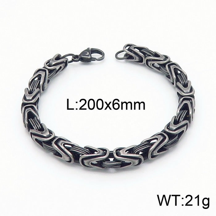 Kemstone Men’s V-Byzantine Stainless Steel Chain Set – Bold Hip Hop Link Necklace & Bracelet, 20–50cm KS141151-Z