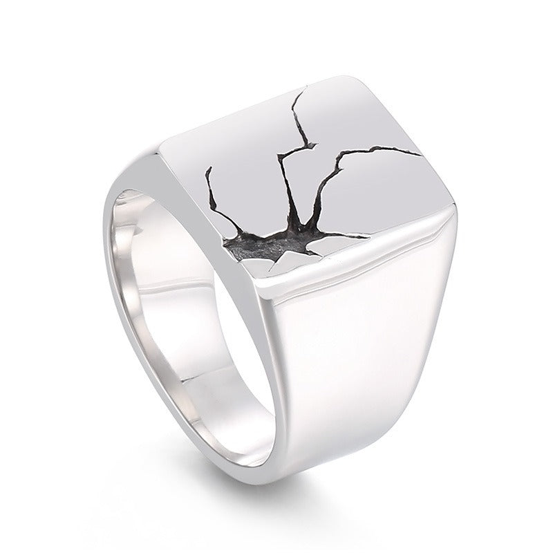 Kemstone Cracked Texture Stainless Steel Signet Ring – Gothic Punk Style for Men KR105940-GC