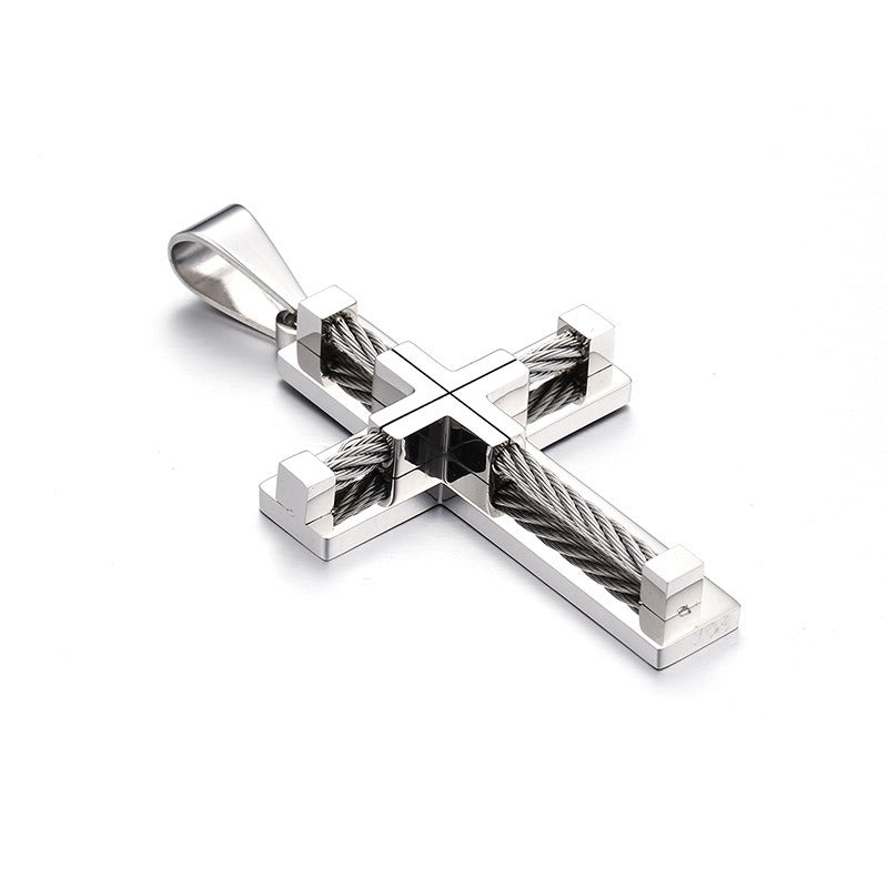 Collar con colgante de cruz de acero inoxidable y titanio minimalista moderno Kemstone para hombre - Joyería unisex duradera y de uso diario KP55886-K