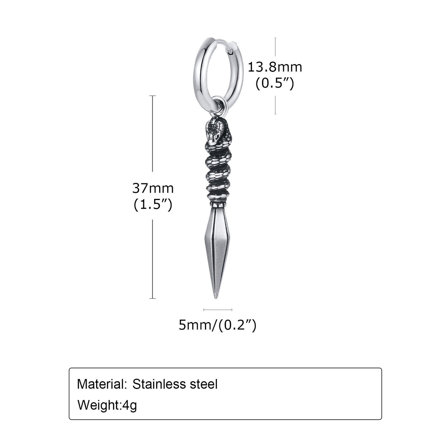 Men's Gothic Cross Hoop Earring – Stainless Steel Sword & Spear Designs ED-684