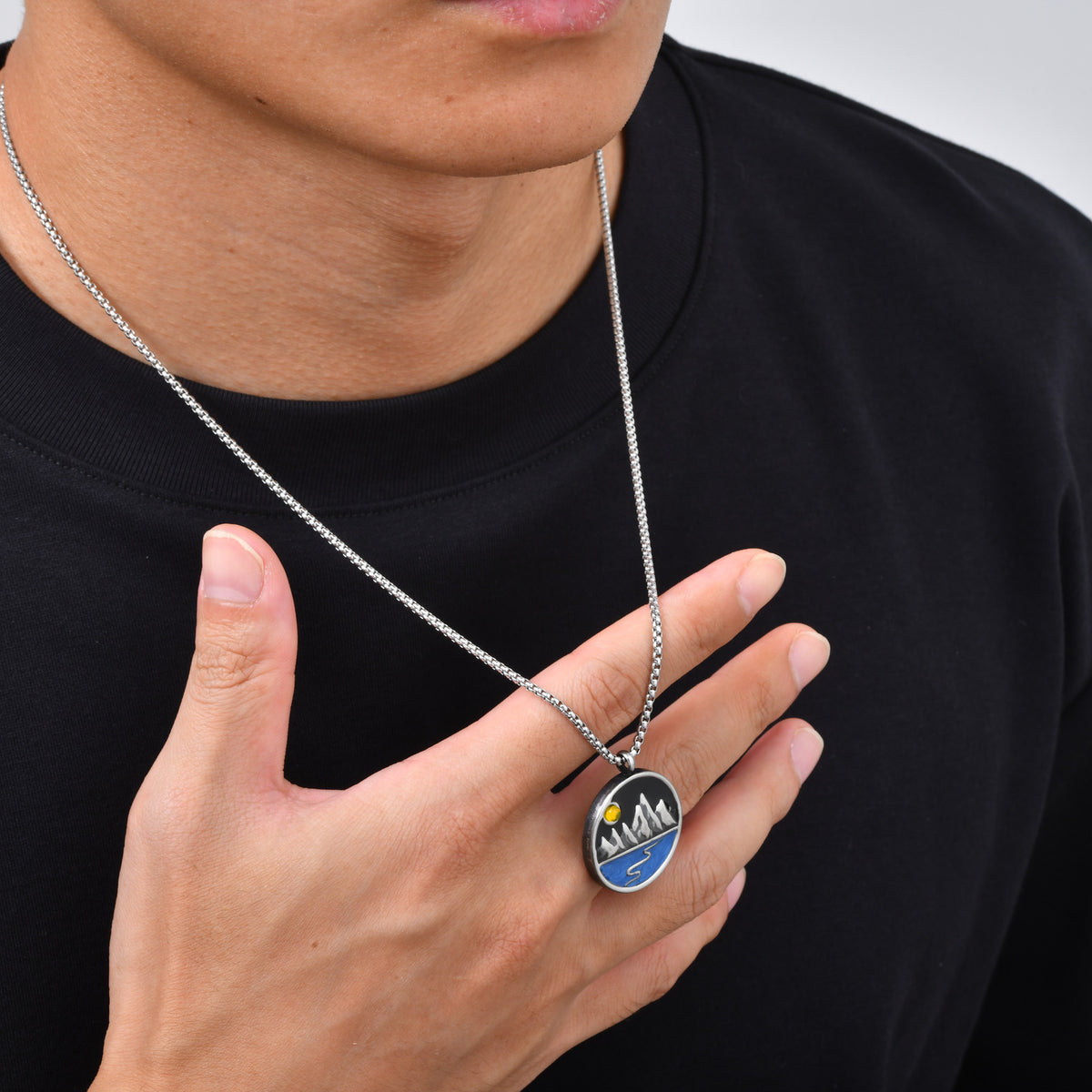 Kemstone Mountain Landscape Pendant Necklace for Men Stainless Steel NC-3302