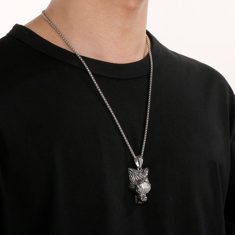 Kemstone Predator Series - Collana con ciondolo leone/lupo/volpe in acciaio al titanio opaco per abbigliamento punk da uomo KP79439-BD