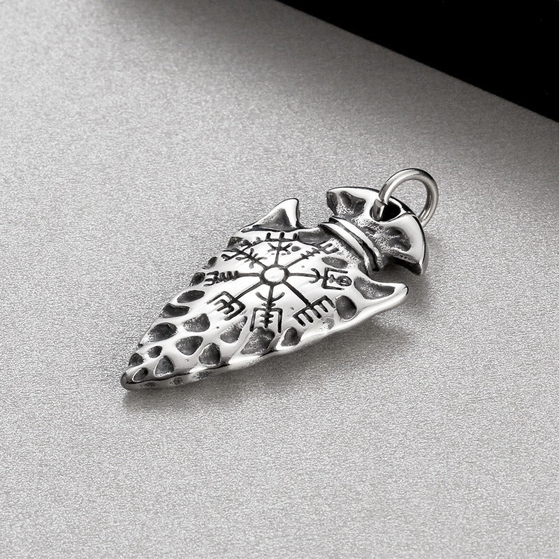 Kemstone Viking Spear Rune Necklace – Titanium Steel Norse Amulet for Men, Gothic Punk Streetwear Pendant KP100398