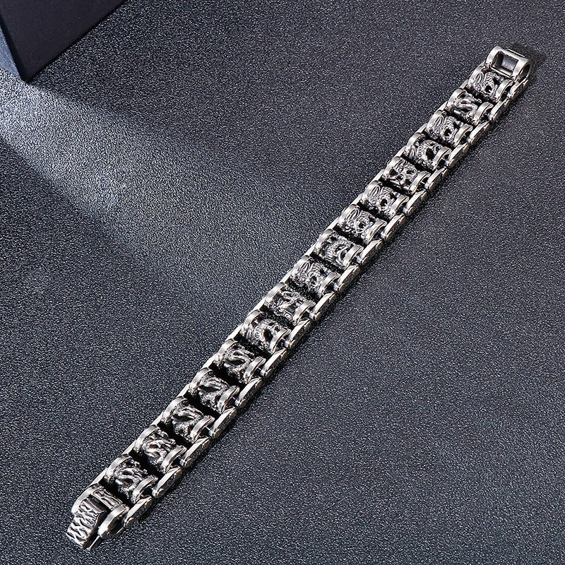 Kemstone Vintage Dragon Bike Chain Cuff – Stainless Steel Men’s Bracelet, Handcrafted Rustic KB83923-BD