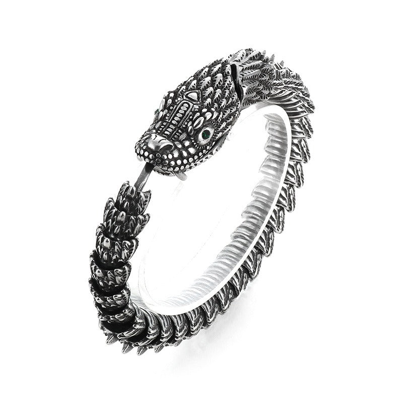 Kemstone Men’s Dragon Head Bracelet – Blackened Stainless Steel with Green Eyes KB170307