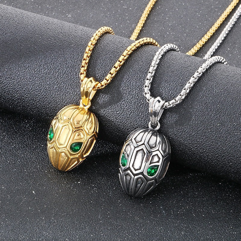 Kemstone Men’s Titanium Steel Snake Head Necklace – Vintage Serpent Jewelry KP116379-KJX