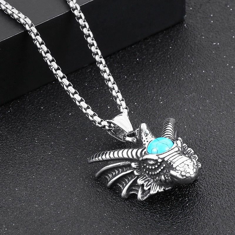 Kemstone Dragon Claw Pendant – Stainless Steel & Turquoise Necklace for Men | Punk Gothic Myth-Inspired Jewelry KP119902