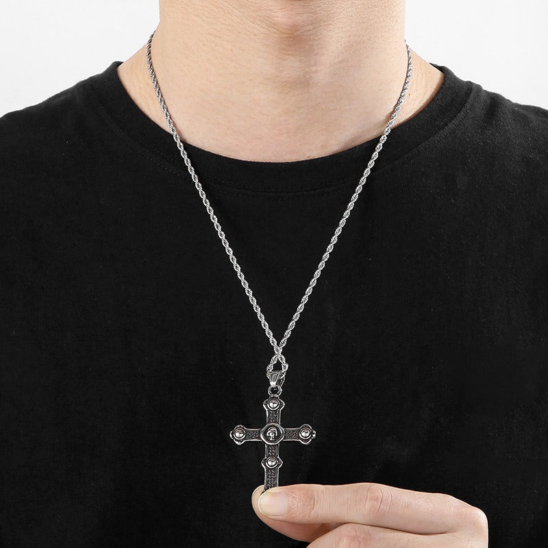 Kemstone Gothic Portrait Pendant – Titanium Steel Necklace with Crown & Turquoise Cross KP119878