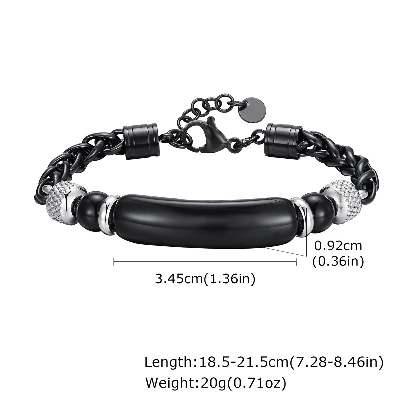Kemstone Men’s Stainless Steel Beaded Chain Bracelet – Tiger Eye & Black Onyx, Gothic Norse Street Style BR-1716