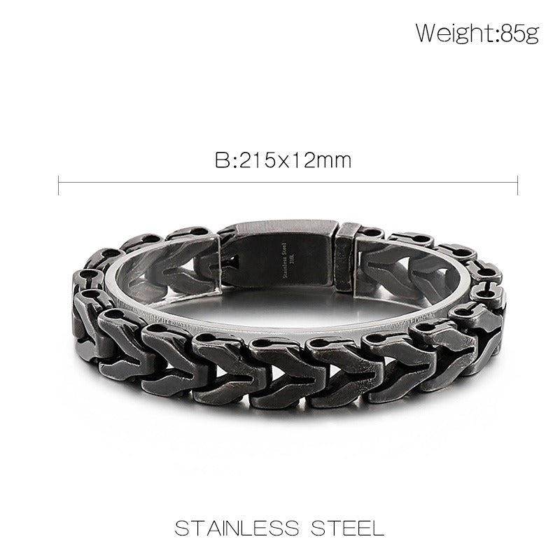 Kemstone Vintage Punk Titanium Steel Bone Chain Bracelet – Bold Retro Style KB148837