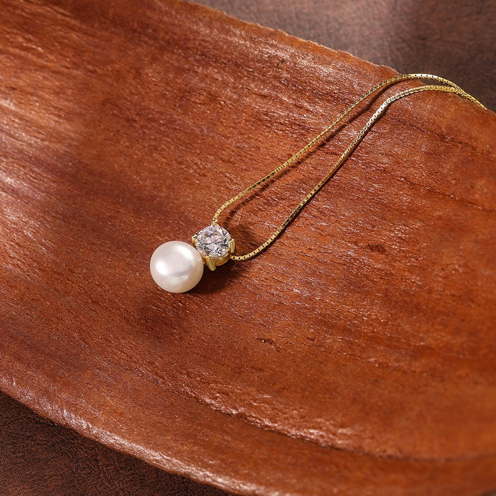 Kemstone Freshwater Pearl Pendant Necklace in 925 Sterling Silver, Gold Silver – GPN102