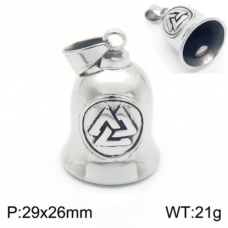Kemstone Viking Symbol Bell Pendant Necklace for Men – Norse Masonic Cross Stainless Steel Biker Jewelry KP130935