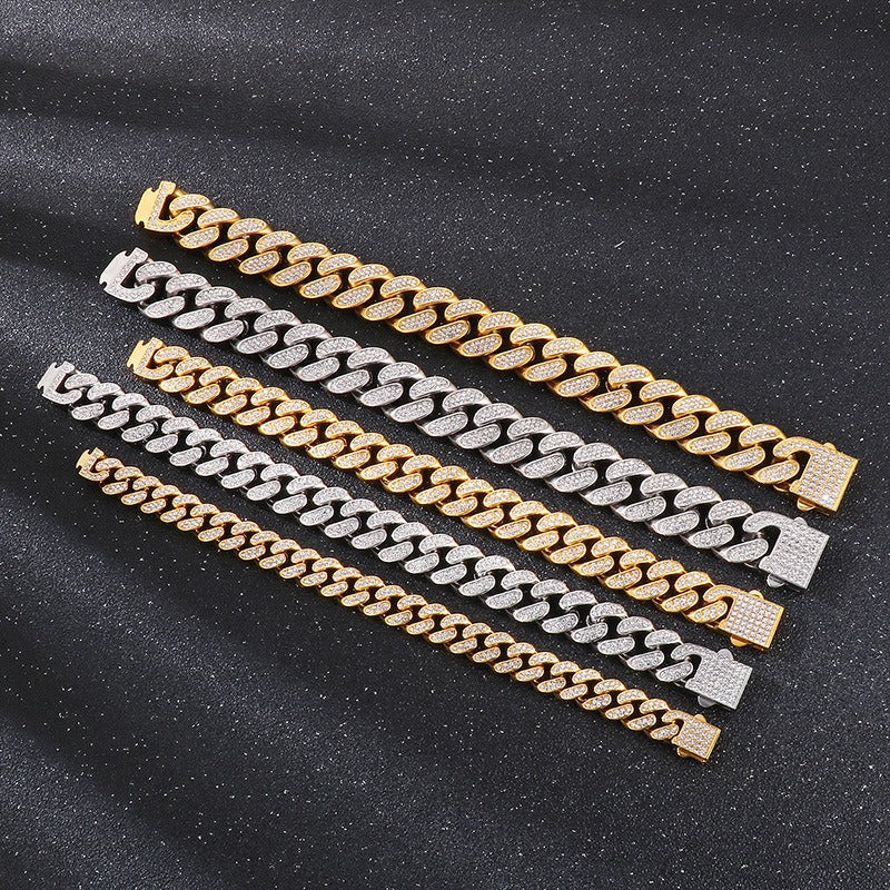 Kemstone Iced Out Cuban Link Chain & Bracelet – Heavy-Duty Titanium Steel Hip-Hop Jewelry KB170711