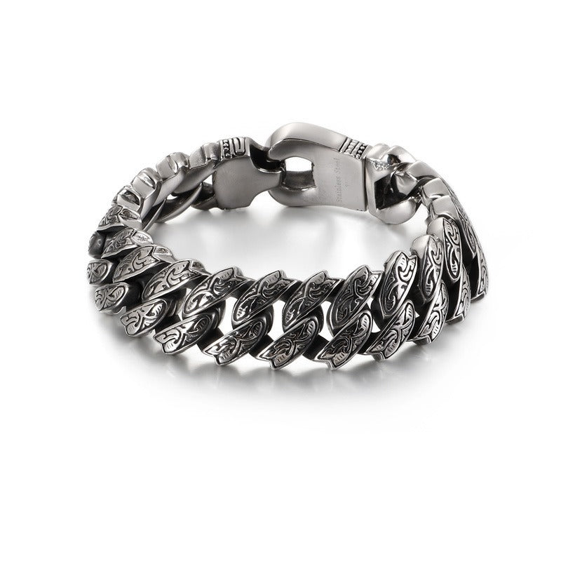 Kemstone Nordic Patterned Curb Chain Bracelet – Heavy 316L Stainless Steel Men’s Gothic Jewelry KB128122