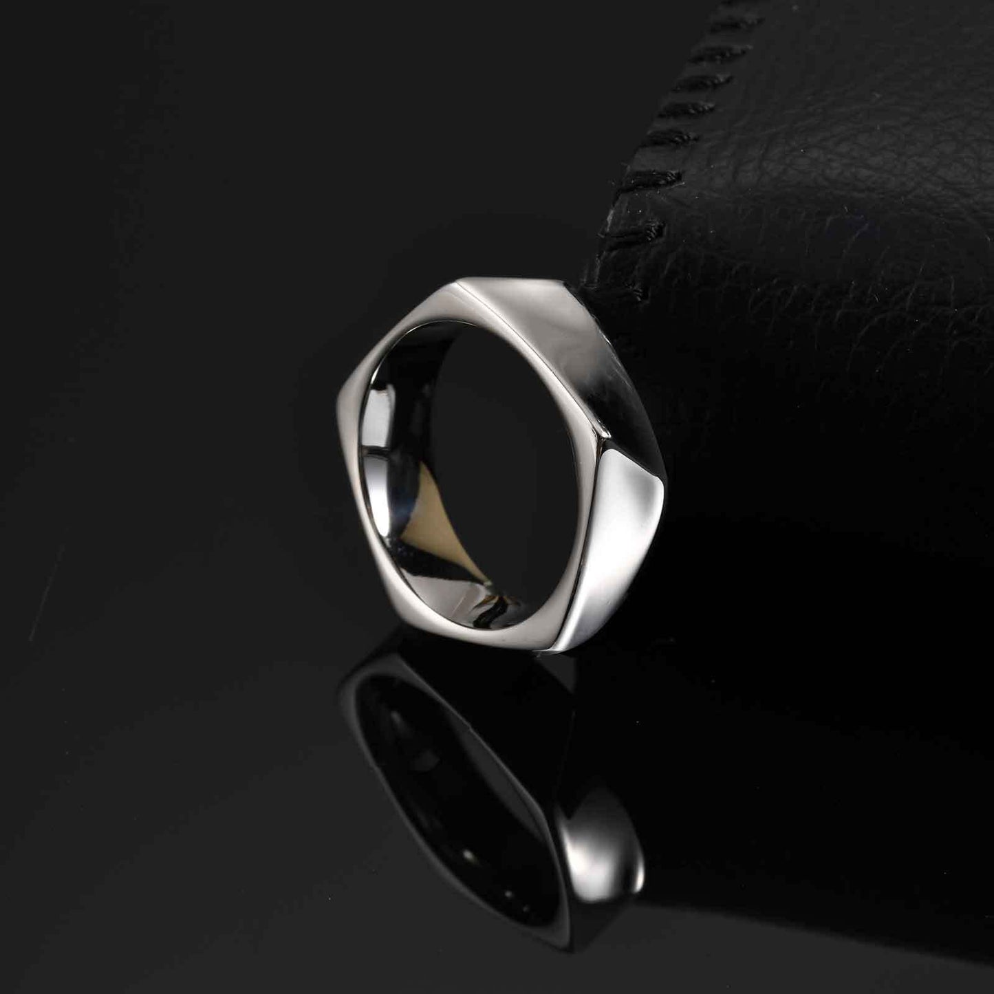 Kemstone Stainless Steel Geometric Ring – Pentagon Minimalist Band for Men RC-915