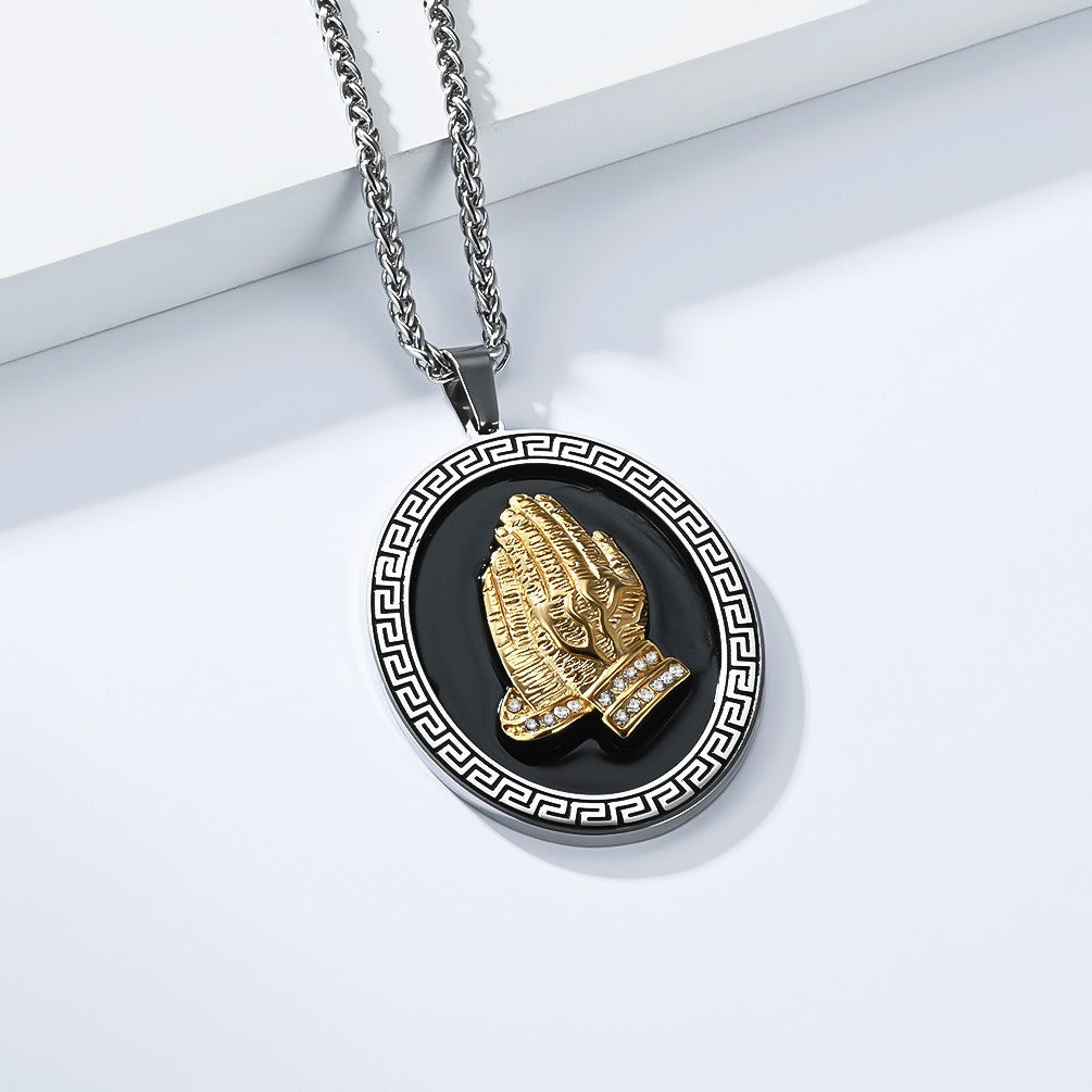 Kemstone Stainless Steel Hand Medallion Pendant Necklace for Men K-PT695
