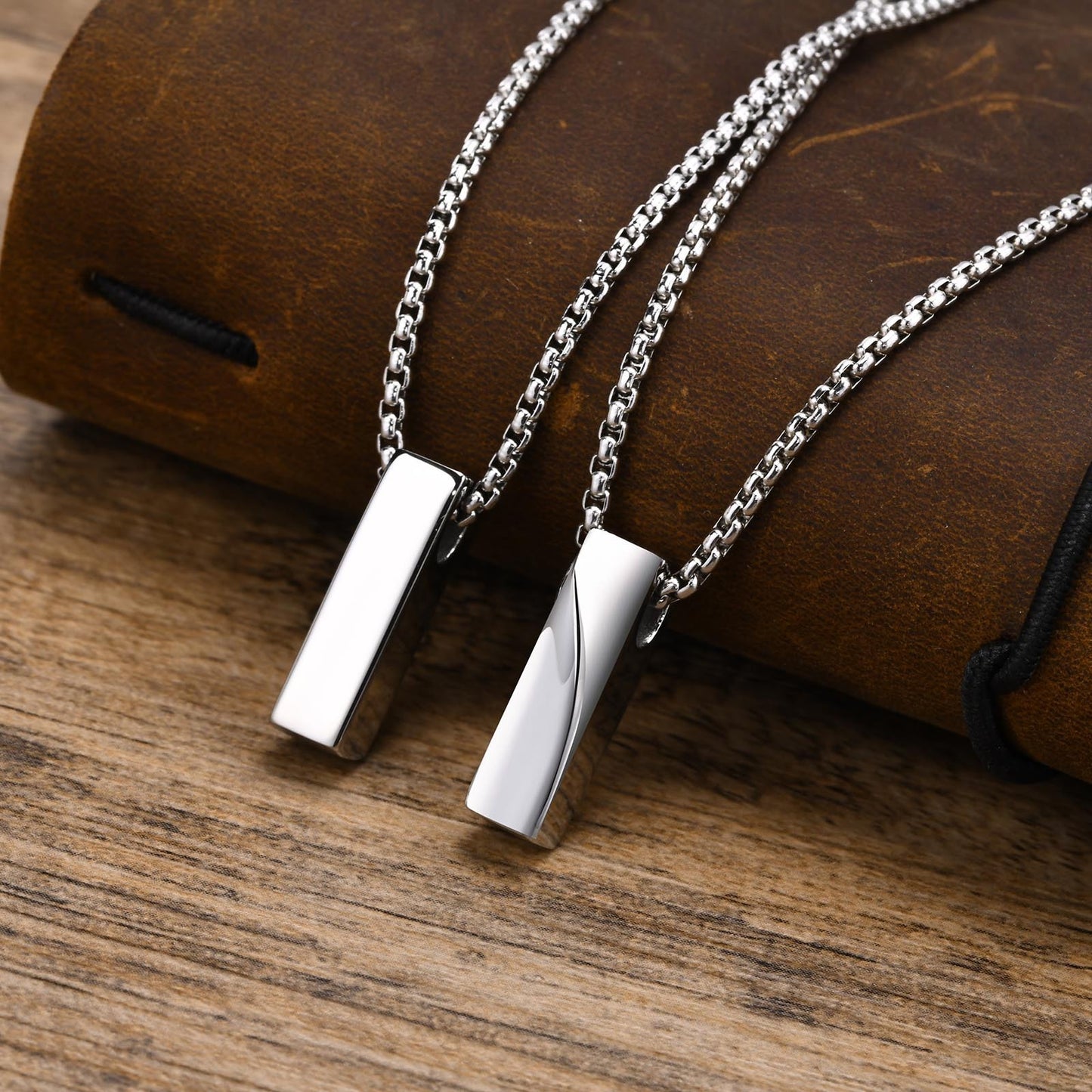 Mobius Bar Pendant Necklace for Men – Geometric Stainless Steel Amulet | Silver & Black PN-1830