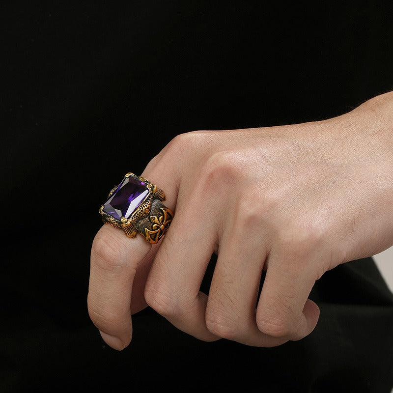 Anillo Kemstone de acero y titanio, estilo gótico punk vintage con cristales para hombre KR39427