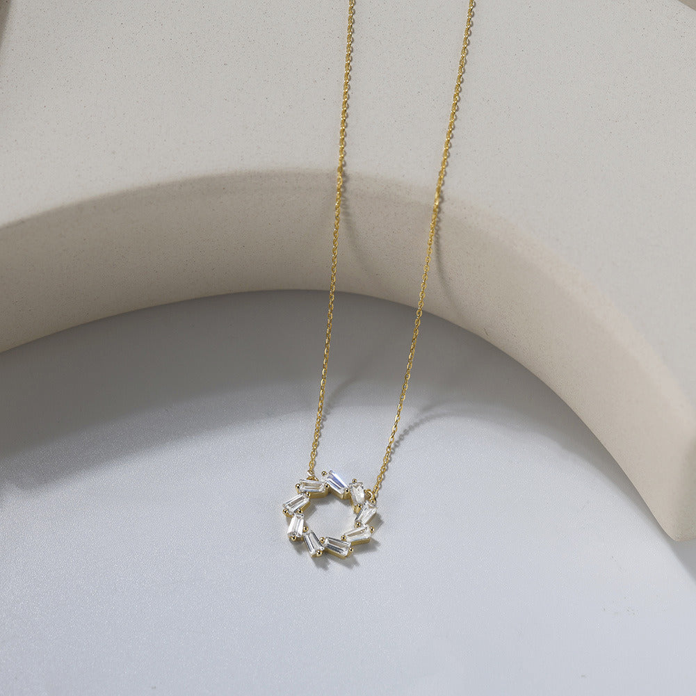 Kemstone S925 Sterling Silver Circle Pendant Necklace for Women – Pave CZ Round Pendant, Dainty Luxury Jewelry in Silver & Gold A4-APN48