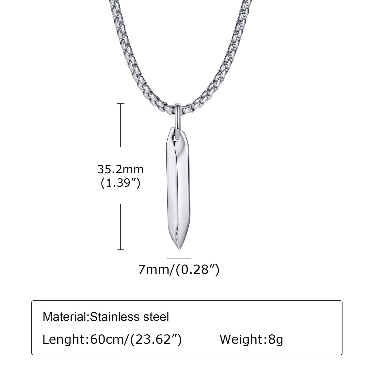Kemstone Hex Spike Pendant Necklace for Men – Stainless Steel Gothic Nail Amulet Silver & Black PN-1832