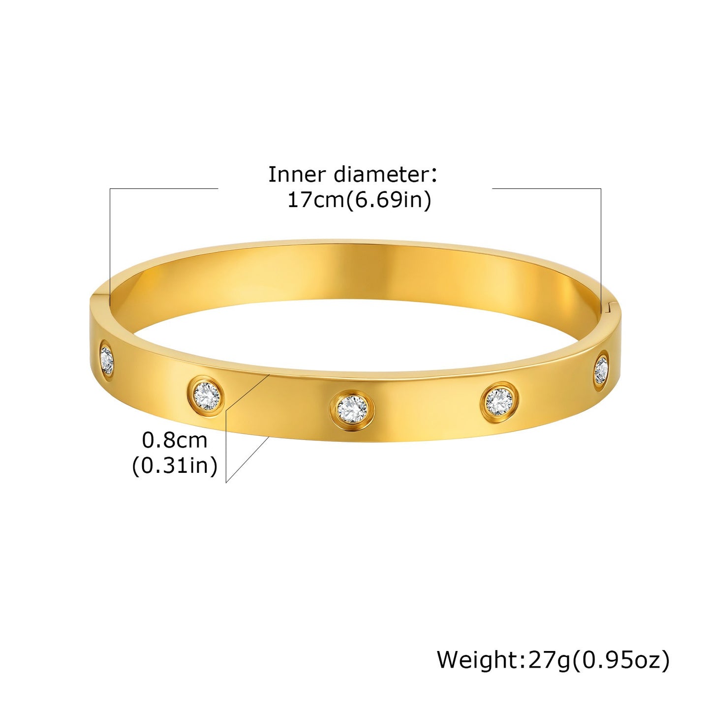 Brazalete minimalista de cristal Kemstone de acero inoxidable de 6 mm | Ligero - Ideal para el día a día B-478