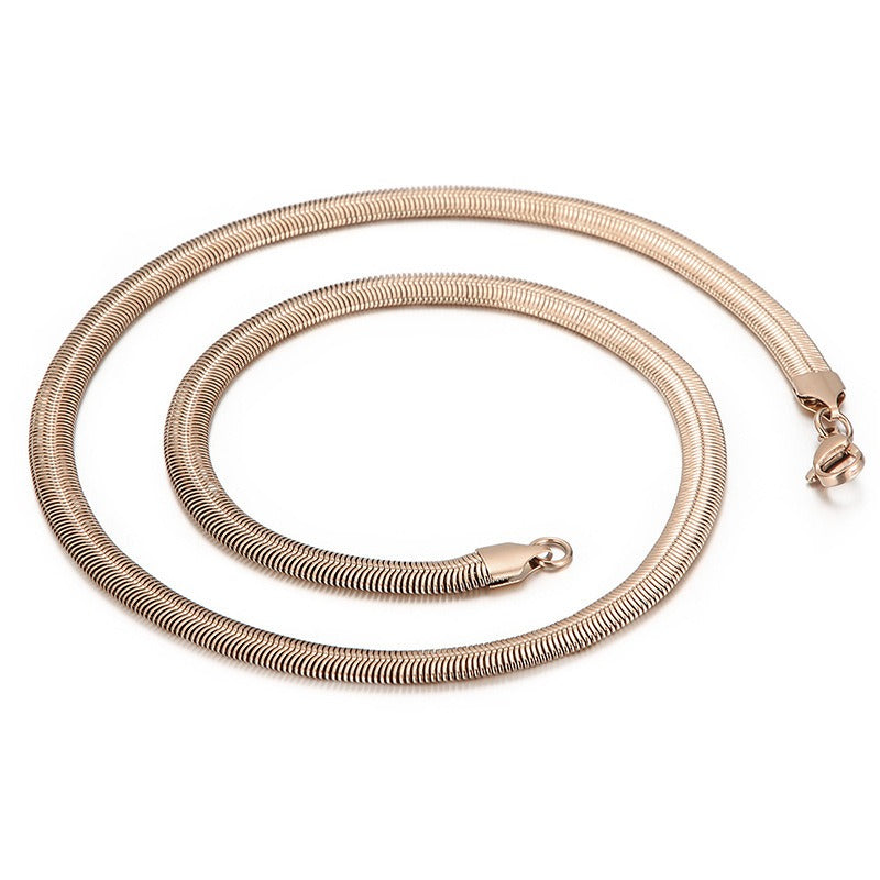 Men’s Flat Snake Chain Necklace – 6mm & 8mm 316L Stainless Steel Gothic Streetwear Jewelry KN203549-Z