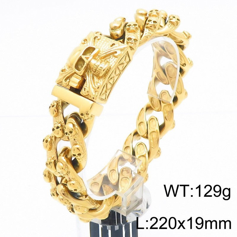 Kemstone Men’s Skull Chain Bracelet – Heavy Stainless Steel Gothic Biker Jewelry KB66291-BD