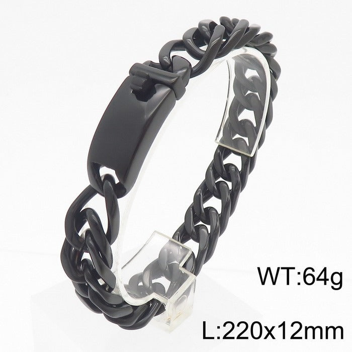 Kemstone Men’s Polished Cuban Chain Bracelet – 12mm/15mm Stainless Steel Urban Biker KB56160-D