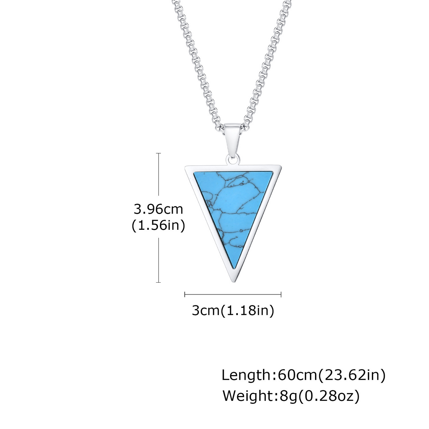 Kemstone Stainless Steel Turquoise Triangle Pendant Necklace – Geometric Stone Charm for Men PN-2023