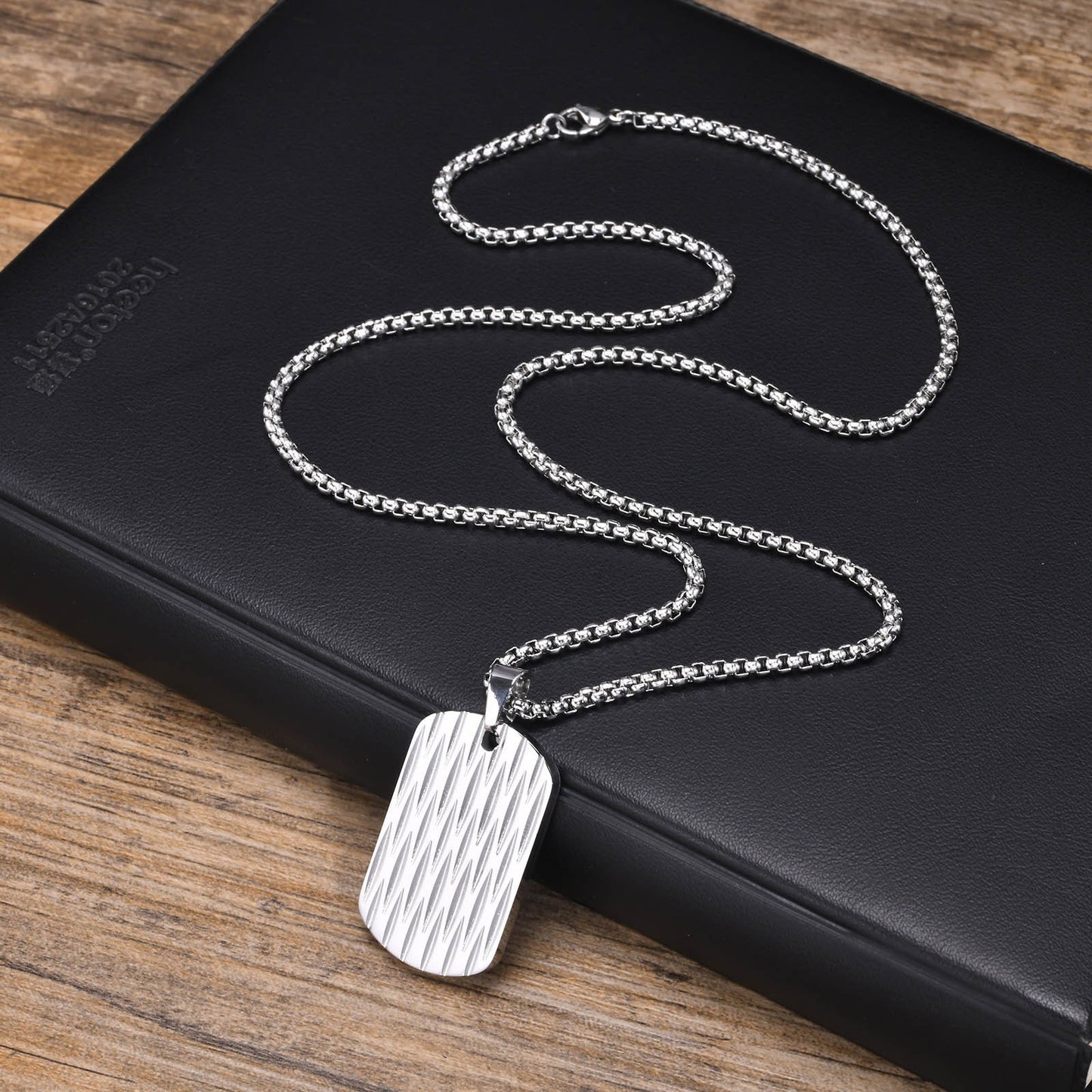 Kemstone Men’s Stainless Steel Geometric Ripple Dog Tag Pendant Necklace – Modern Street Style PN-1920