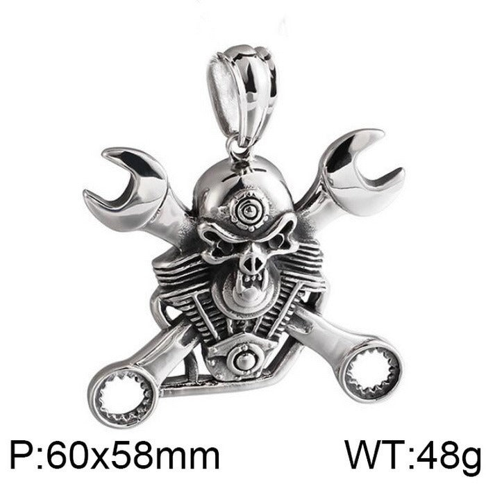 Kemstone Titanium Steel Skull Pendant Necklace – Mechanical Gothic Biker Jewelry for Men KP43973-BD