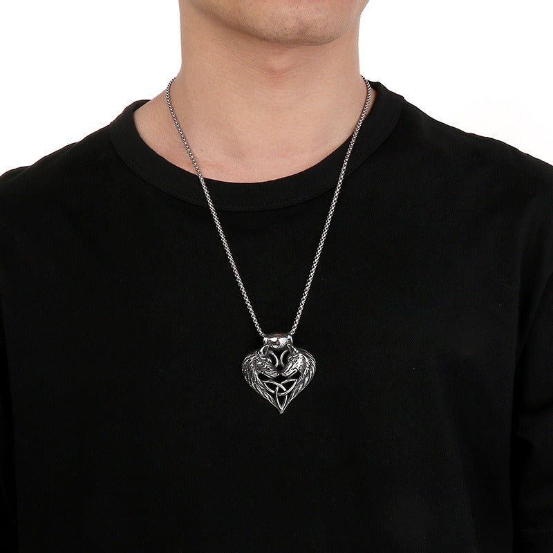 Collar Kemstone con hebilla de cabeza de lobo vikingo retro de acero titanio y titanio del Rey León y Caballo Salvaje: una pieza llamativa para hombre Kemstone KP54394