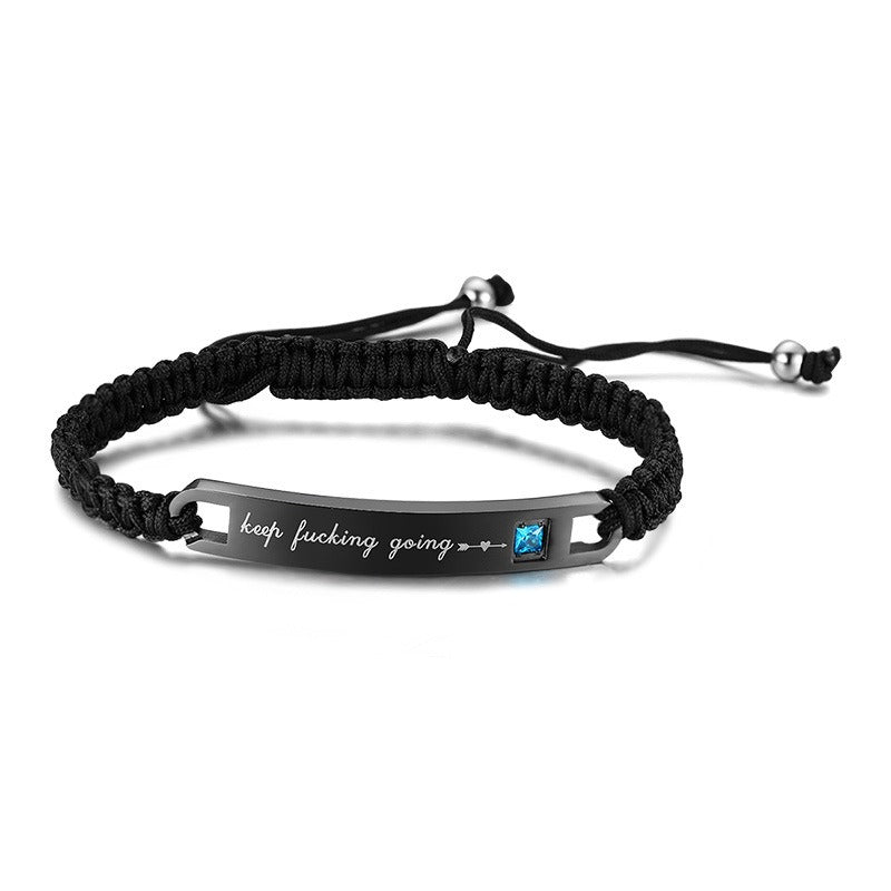 Kemstone Adjustable Couples Bracelet – Braided Rope & Stainless Steel with Zircon Accent CB-035