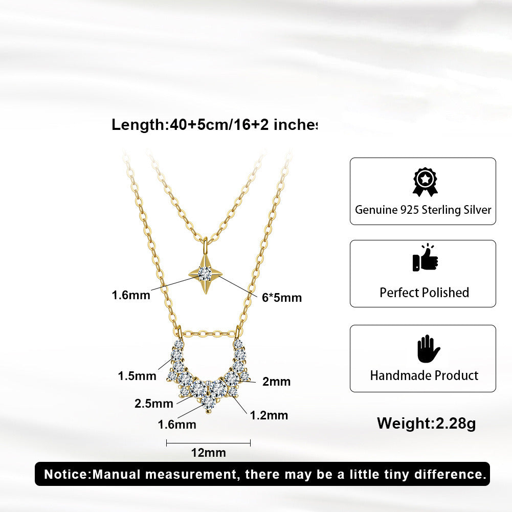 Kemstone 925 Sterling Silver Layered Star Necklace – Gold & Silver Double Chain Choker, Handmade Minimalist Jewelry Gift A4-BQN22