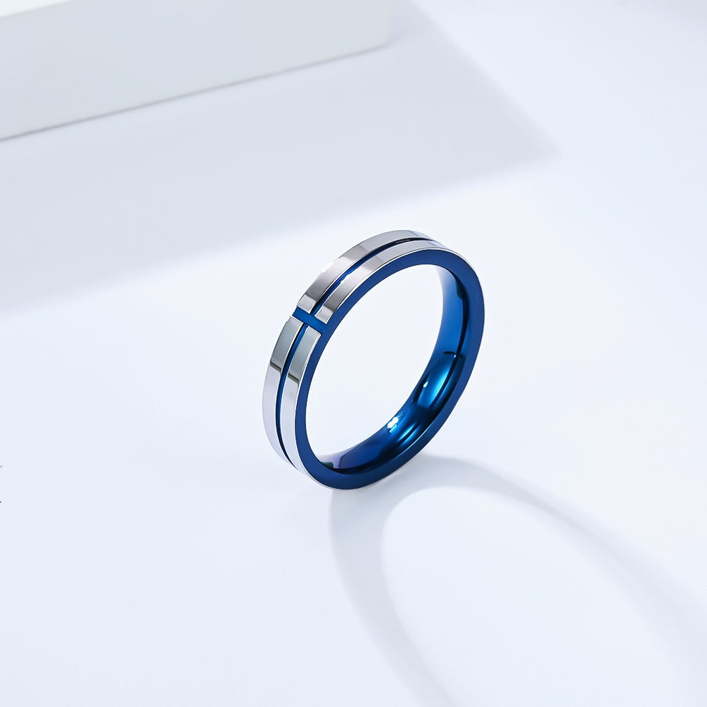 Kemstone Cross Line Stainless Steel Ring – Minimalist Couple Band K-R1071