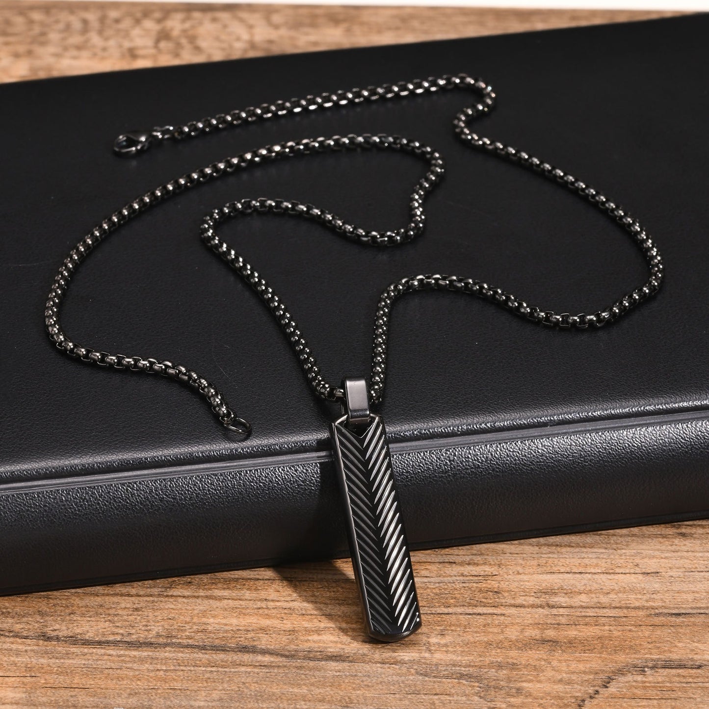 Geometric Bar Pendant Necklace for Men | Stainless Steel Chevron Engraved PN2071