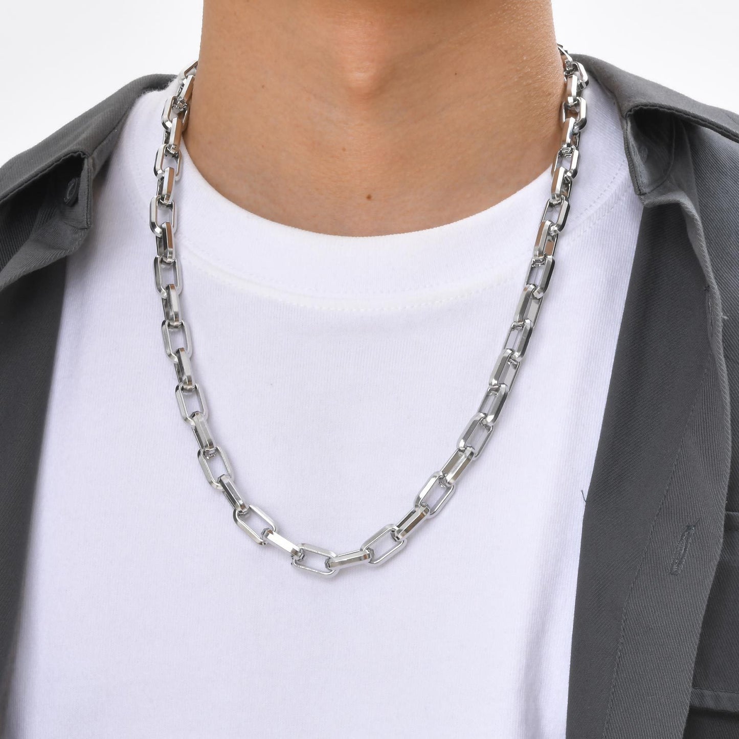 Heavy-Duty Stainless Steel Rectangle Chain Necklace for Men – 9.2mm Street Style, Viking Goth Vibe NC-1608