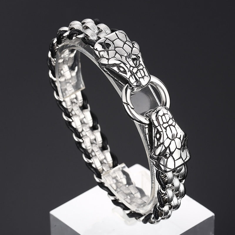 Kemstone Stainless Steel Wolf Design Ring Titanium Mesh Cuff Bracelet for Men - Punk Edge Charm Jewelry KB154970