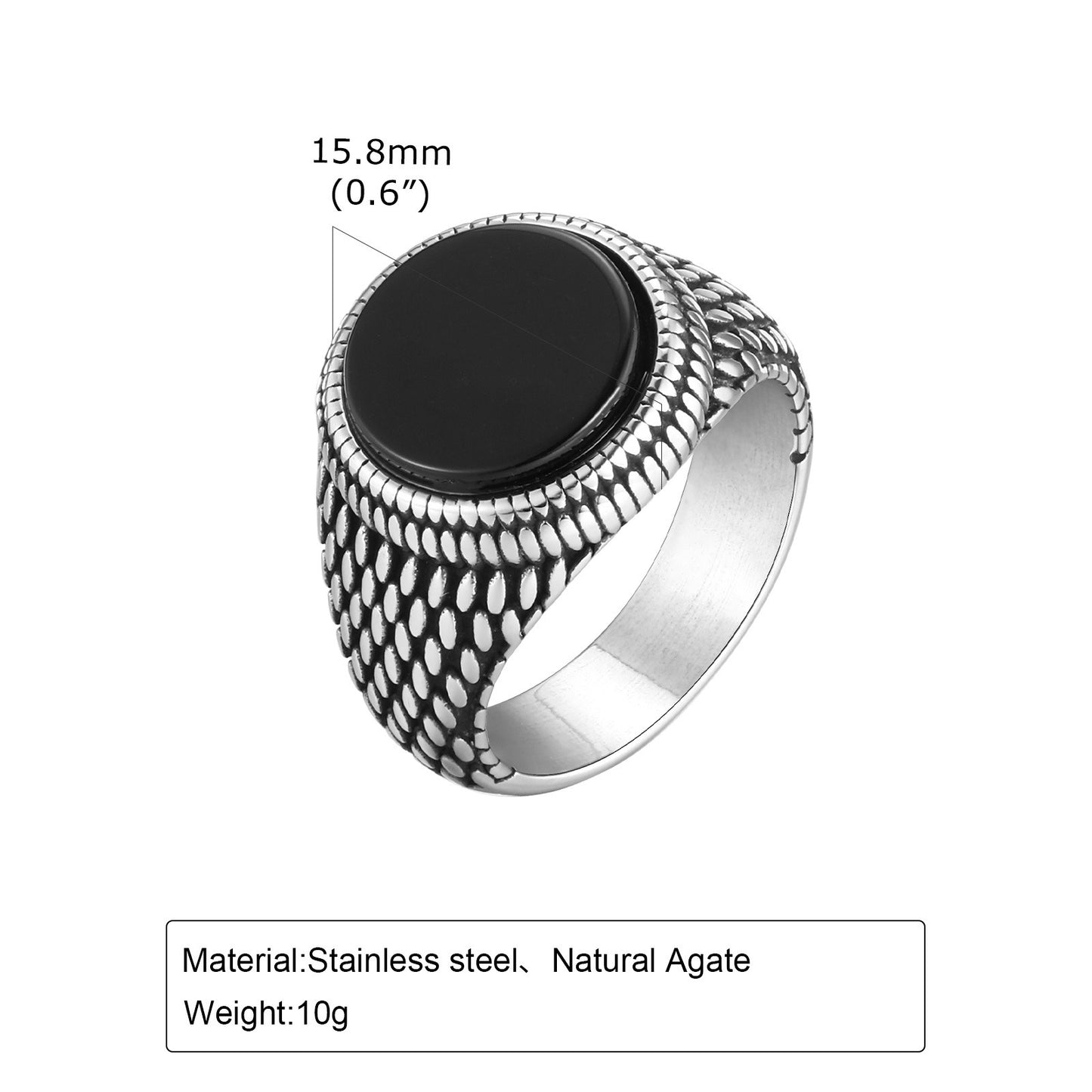 Men’s Stainless Steel Signet Ring – Natural Stone Seal Design (Black Onyx / Turquoise / Tiger Eye) RC-685