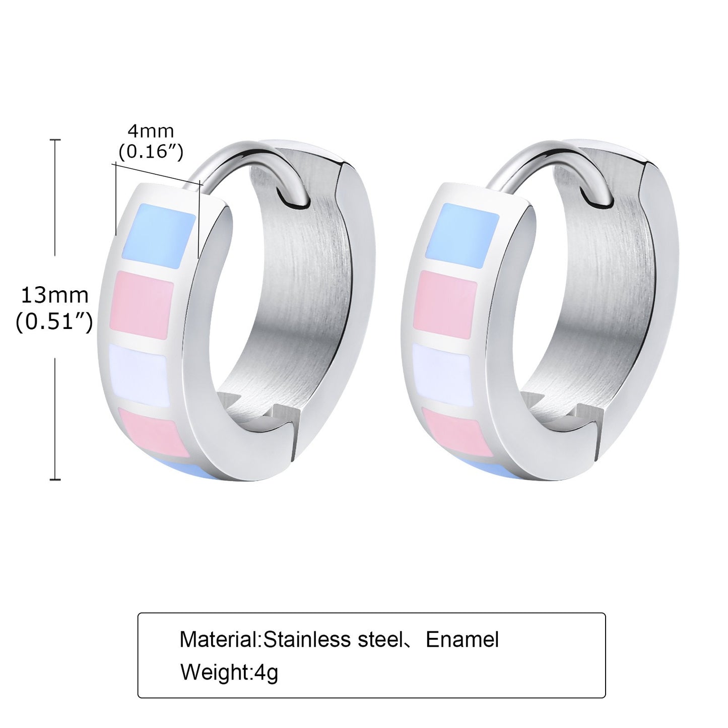 Kemstone Stainless Steel Color Block Hoop Earrings – 13mm Small Huggie Punk Street Style PE-014
