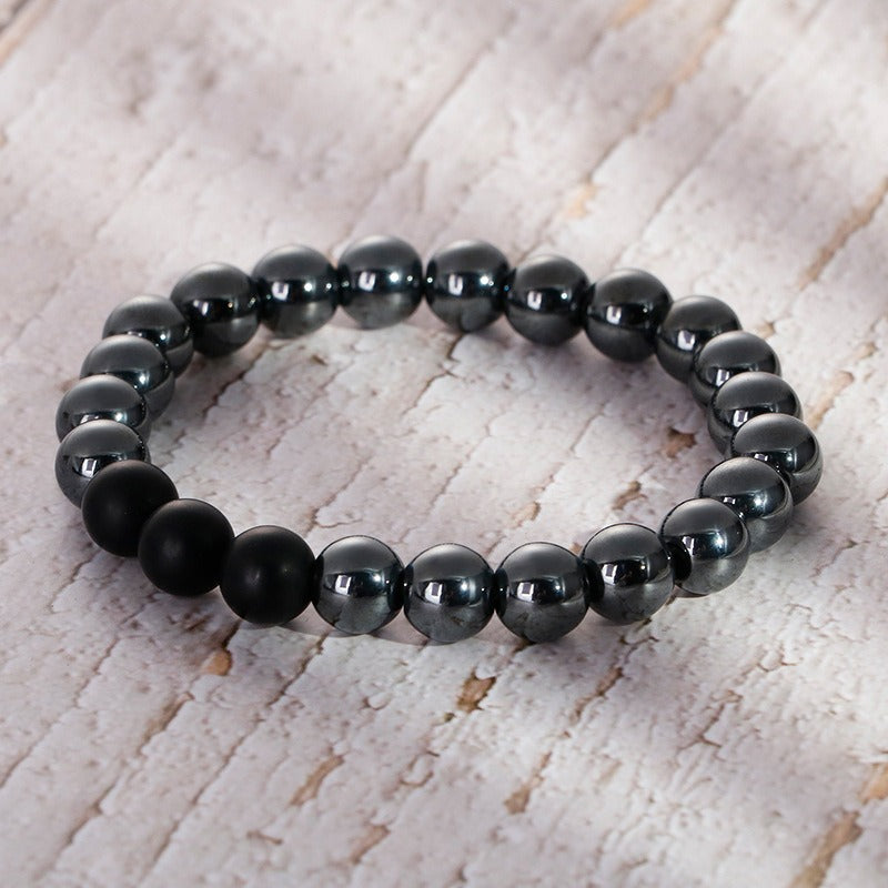 Kemstone Gray Ironstone & Matte Black Agate Bracelet - Handcrafted Men's Zen-Inspired Beads KB109671