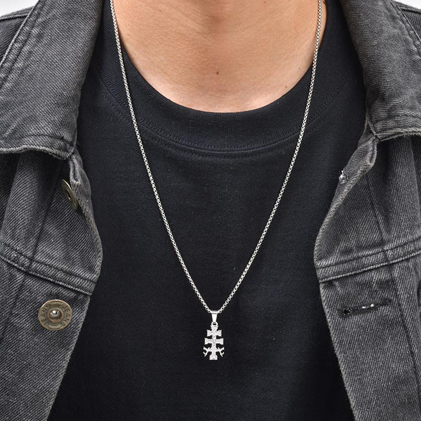 Kemstone Stainless Steel Double Cross Pendant Necklace for Men – Vintage Design PN-2294