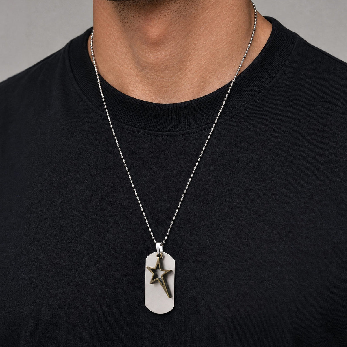 Kemstone Layered Star Pendant Necklace for Men Stainless Steel Open Star NC-3025