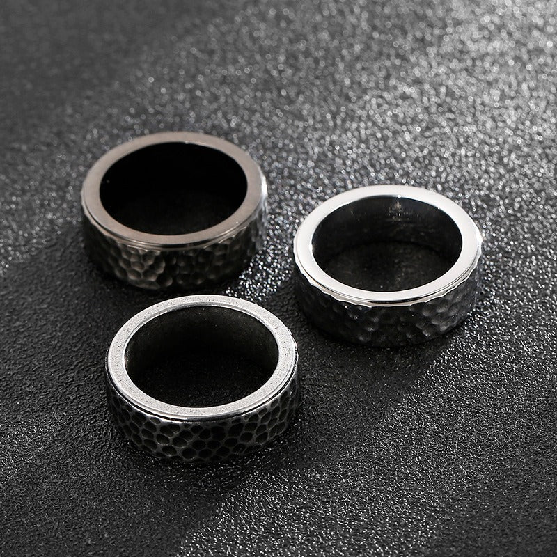 Kemstone Vintage Hammered Titanium Steel Ring for Men β Punk Matte Black or Silver KR92126-K