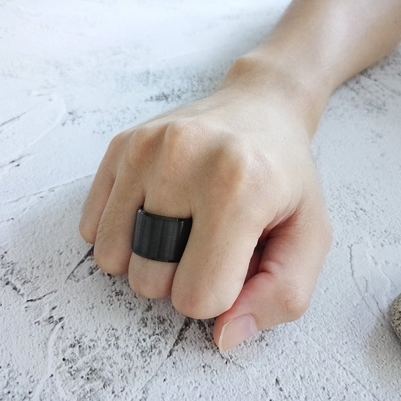 Kemstone Black Minimalist Ring – Polished Stainless Steel, Customizable Band R-400