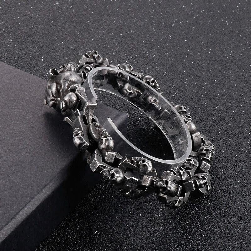 Kemstone Heavy Skull Panther Head Chain Bracelet for Men – Gothic Stainless Steel Biker Jewelry KB156415