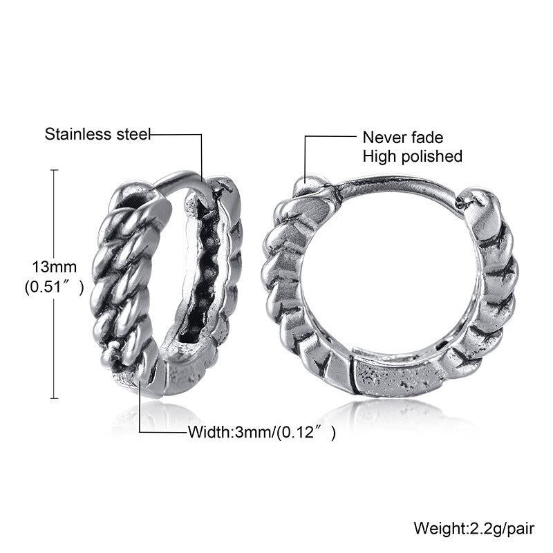 Kemstone Men’s Titanium Steel Hoop Earrings – Braided Rope Huggie Hoops EH-322